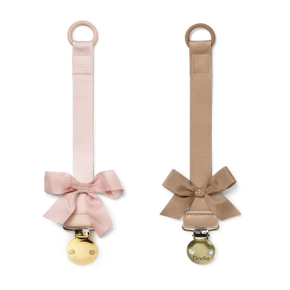 Elodie Details Confezione da 2 Catenelle Porta Ciuccio in Tessuto e Clip in Acciaio Inossidabile, per Bimbo e Bimba, Anello Universale in Silicone - Powder Pink/Soft Terracotta