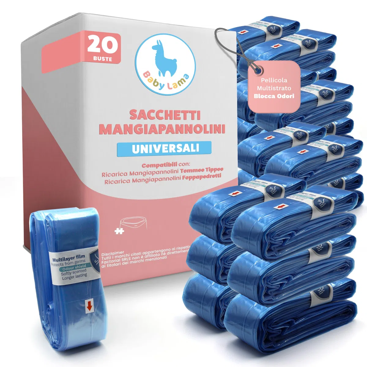 20 Sacchetti Mangiapannolini Universali - Compatibili con Ricarica Mangiapannolini Tommee Tippee e Maialino Foppapedretti - Resistenti e Anti-Odore