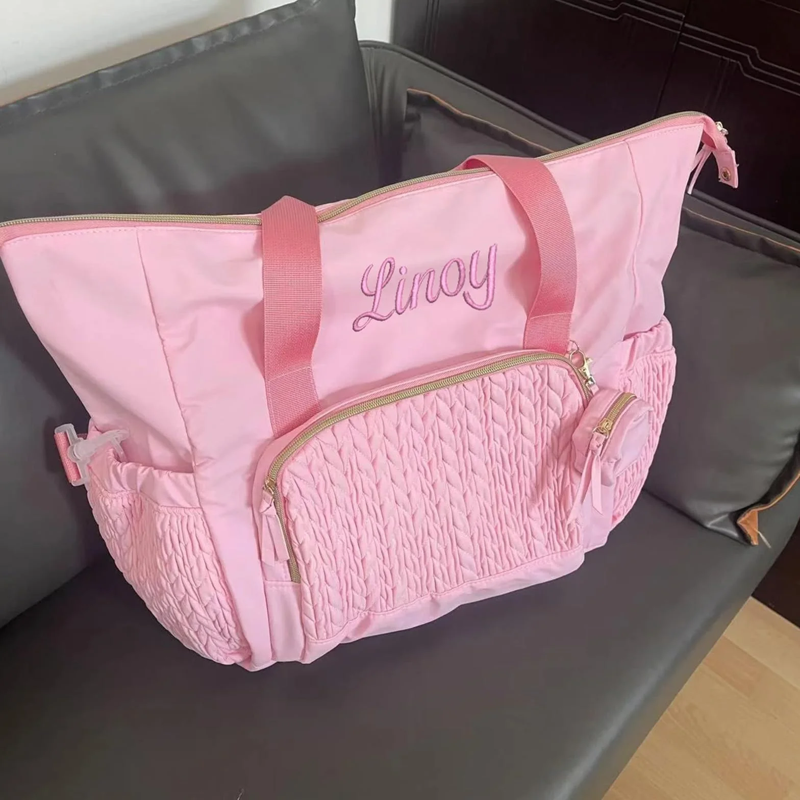 Ricamato Nome Mamma Pannolino Borsa Passeggino Organizzatore Zaino Grande Capacità Outdoor Maternità con Isolato