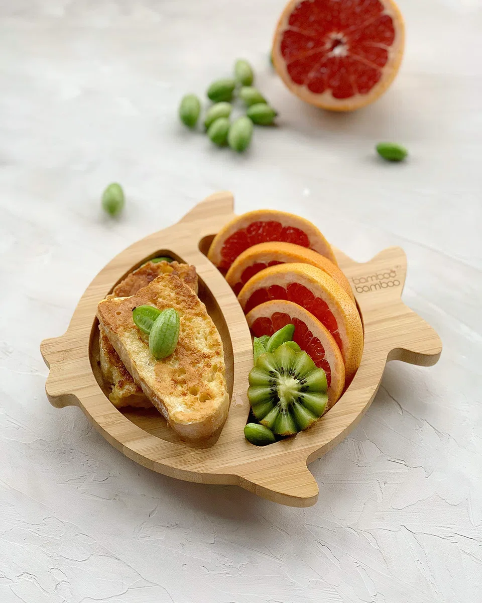 bamboo bamboo Baby E Piatto Bambini Piatto Bambù Pesce Con Suzione Sicura Per Pasti E Svezzamento Antiscivolo Per Neonati Da 6 Mesi (Pesce, Blu)