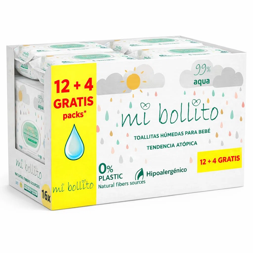 Salviette per bambini - 99% acqua pura - 100% fibre vegetali - 960 salviettine - 12 confezioni+4 gratis - aiutano a ripristinare il pH neutro della pelle del bambino - Ideale per pelli
