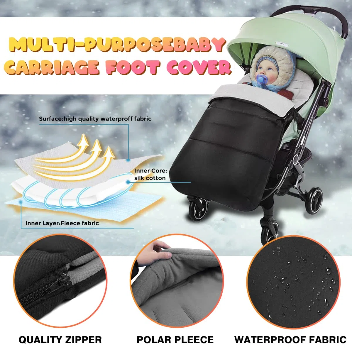 auvstar Sacco Passeggino Universale, Coprigambe Passeggino Universale 3 in 1 Passeggino Tappetino Coprigambe Passeggino Bunting Bag Impermeabile Antivento Freddo Staccabile (Grigio)