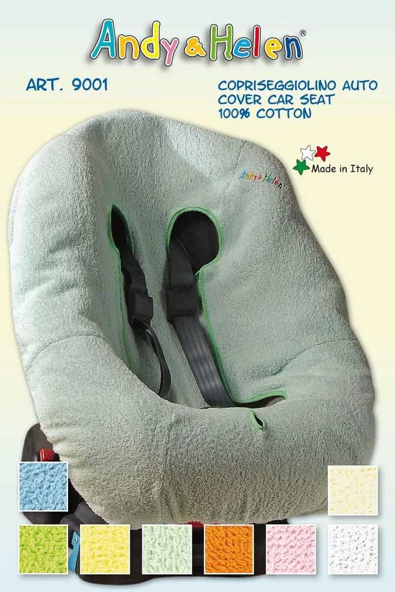 Andy & Helen 9001 Copri Seggiolone Auto Spugna di Cotone 100% Copriseduta Universale, Antiallergico per Bambino e Neonato - Made in Italy (Grigio)
