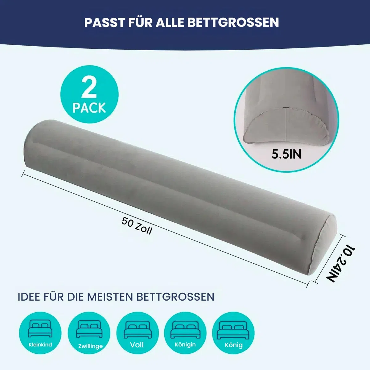 Confezione da 2 protezioni gonfiabili per letto da viaggio, gonfiabili, 140 cm, per bambini e neonati (2 grigi)