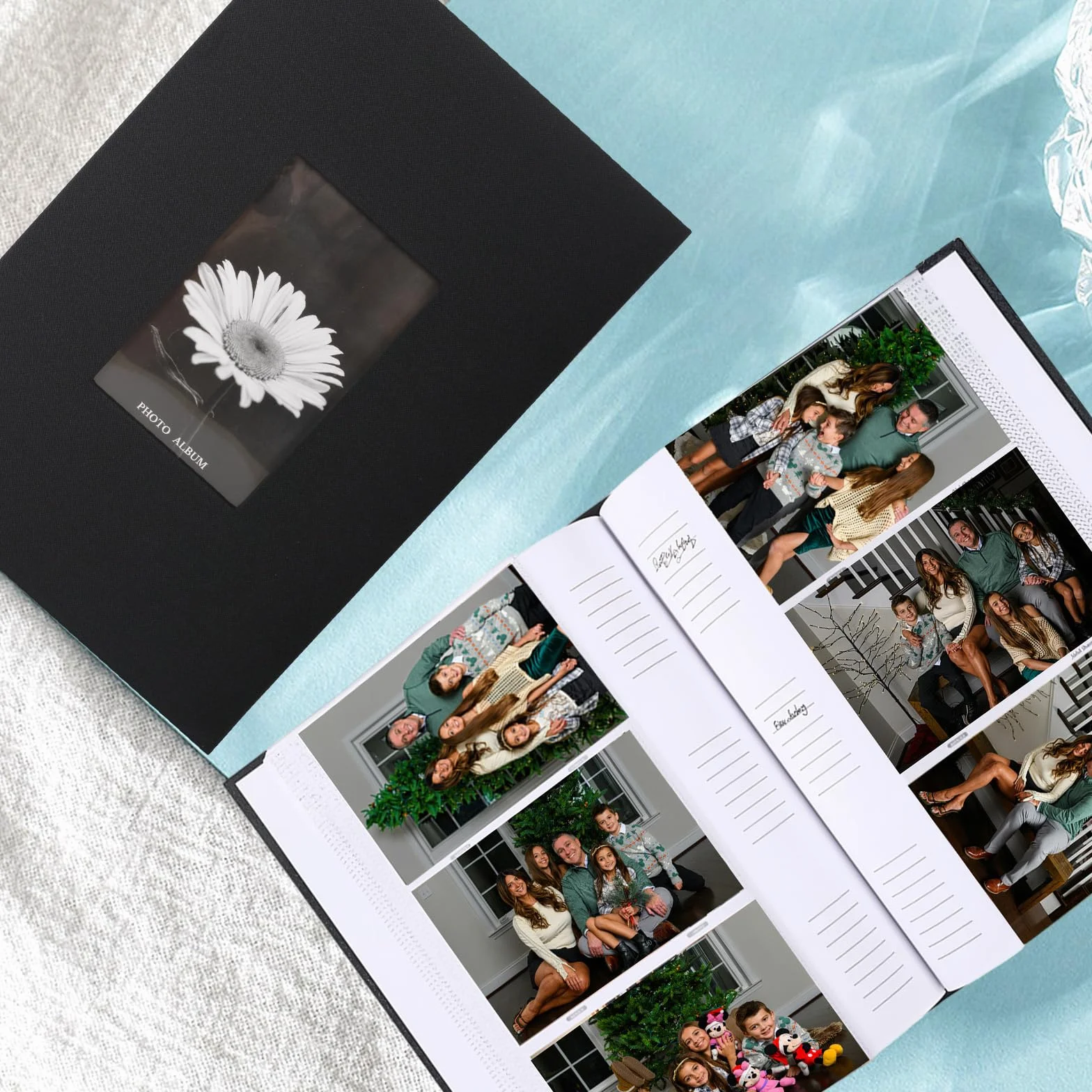 Album Fotografico 10x15 cm 300 Foto - Copertina in Lino Nero con Finestra Frontale, 50 Fogli (100 Pagine), con Superficie di Scrittura - per Matrimonio, Famiglia, Viaggi.