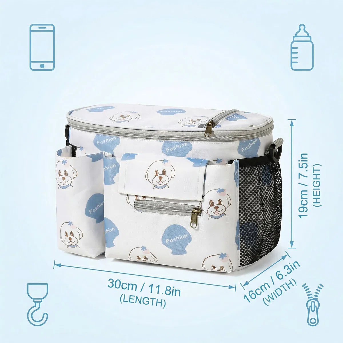 Borsa Passeggino Universale, Impermeabile e Resistente Borsa Carrozzina Neonato con Supporto di Tazza, Borsa Telefono e Tracolla, Adatta Alla Maggior Parte dei Passeggini