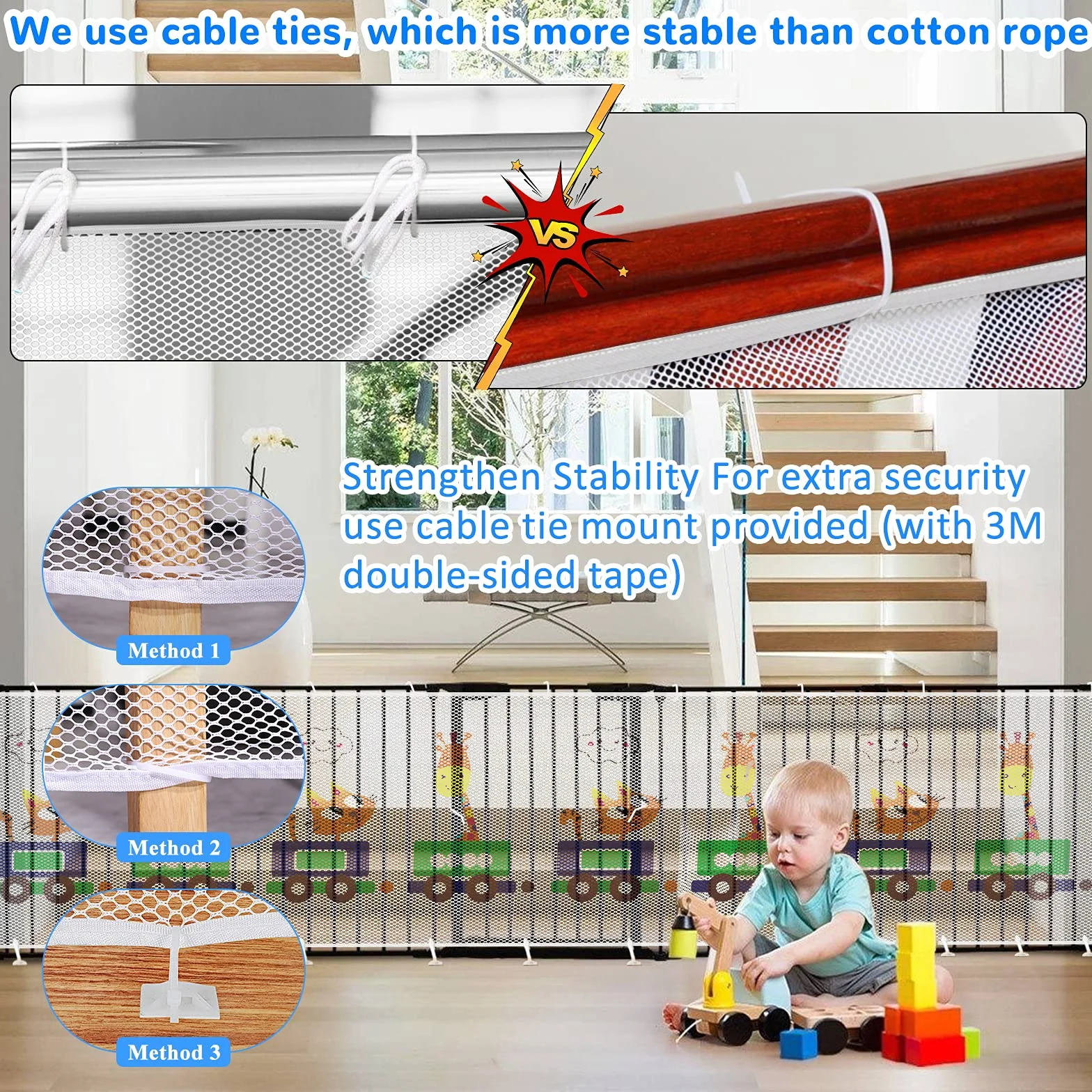 Rete di Sicurezza per Bambini, Rete di Protezione per Scale e Balconi, Robusto Recinzione Protettiva per Ringhiere per Animali Domestici e Giocattoli (300Lx74H CM)