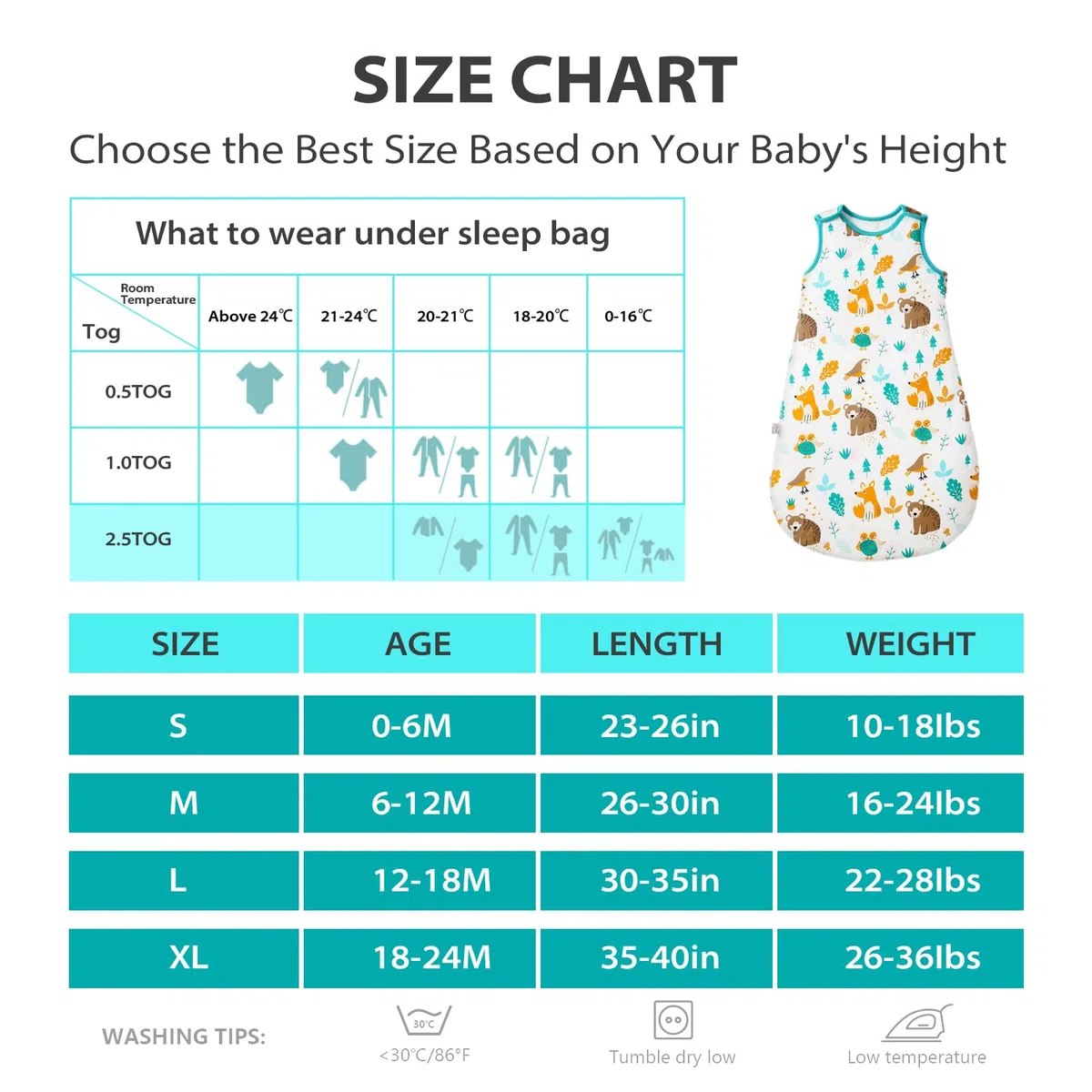 Mosebears Mosbears Sacco nanna invernale per bambini, 2,5 Tog, 100% cotone, diverse dimensioni dalla nascita fino a 24 mesi, adatto per tutto l'anno
