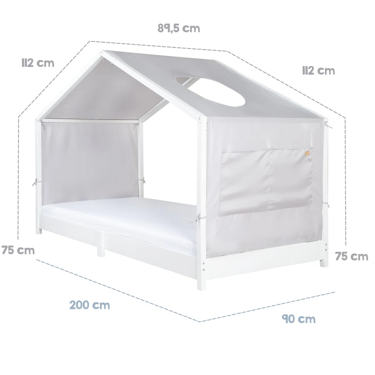 roba Copertura per Letti Montessori 90 x 200 cm - Accessorio Adatto per trasformare Il Letto in Un baldacchino - con 3 Tasche portaoggetti e Finestra sul Tetto - Grigio Chiaro
