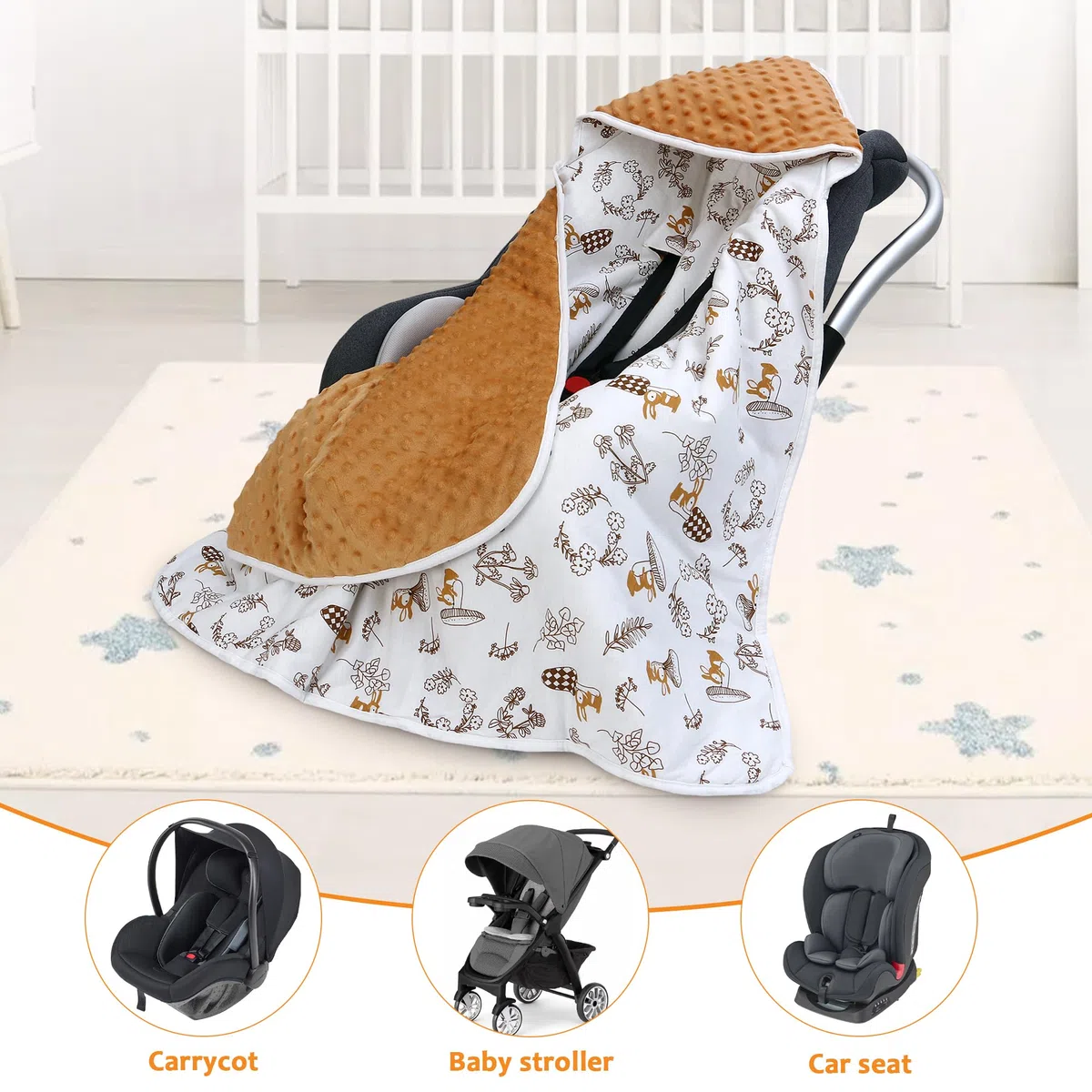 Miracle Baby Copertina Invernale Coperta Avvolgente per Ovetto 90x90cm Copertina Neonato per Seggiolino Auto e Passeggino Coperta per Bambini, Bifacciale e Morbida, Conigli