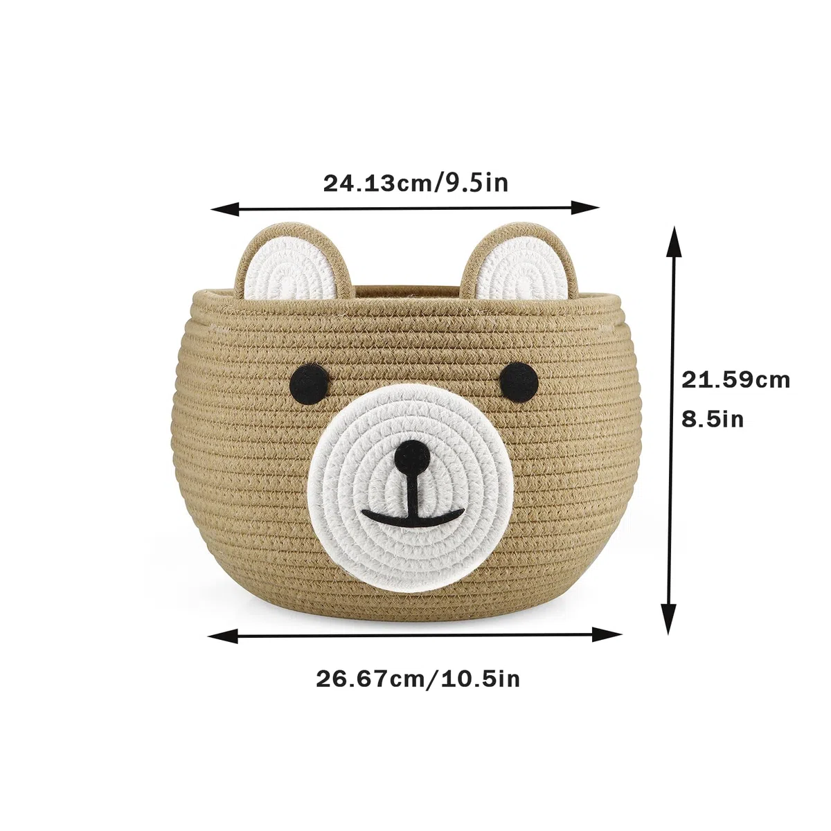 PandaEar Cesto in Corda di Cotone per Bambino, Cesto Regalo per Bambino, Organizzatore per Lenzuola da Nursery con Design Adorabile di Orso per Conservare gli Essenziali per Neonati (Marrone)