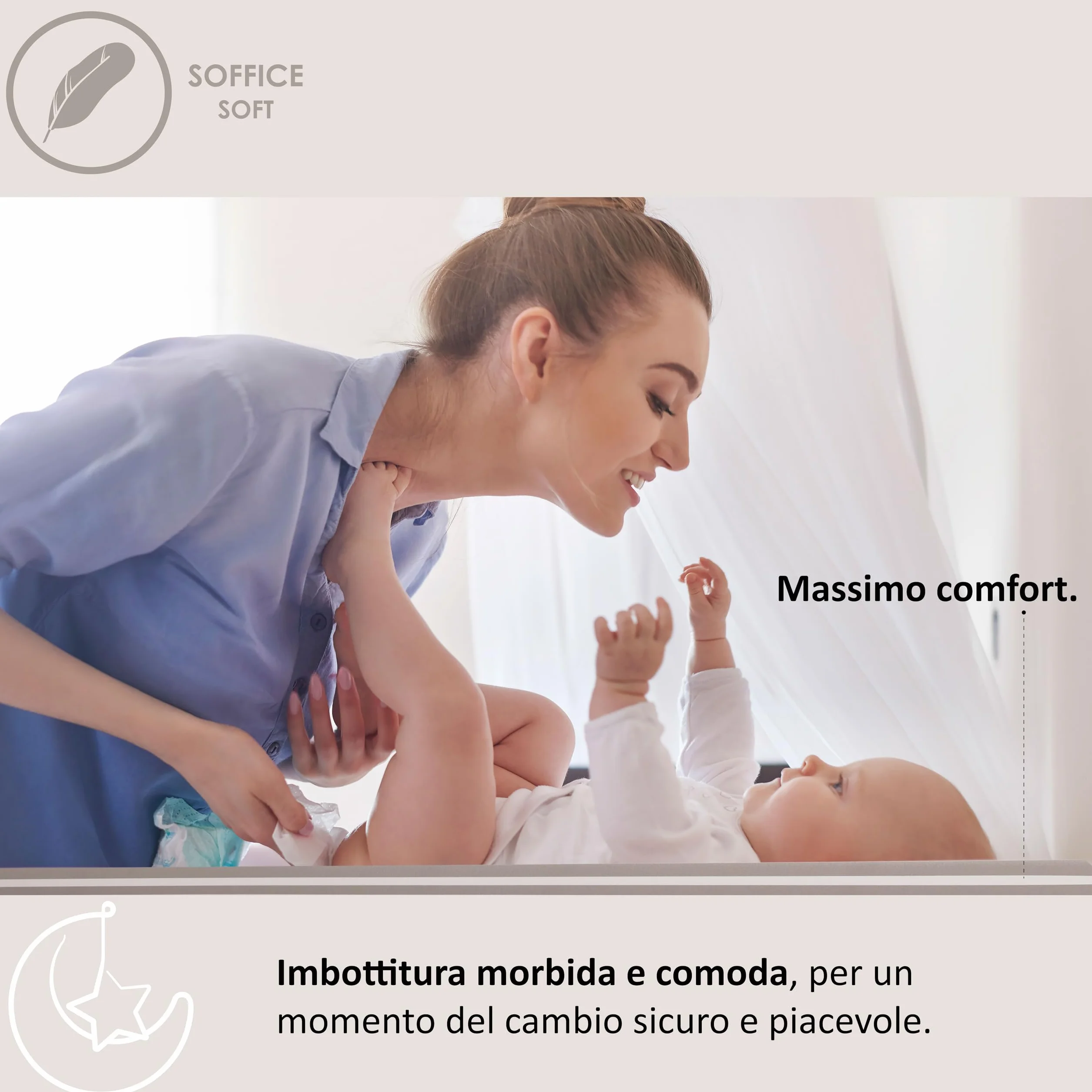 Materassino fasciatoio in pvc 2 lati, per il cambio del pannolino, universale, misura cm 49x81x10, made in italy, Italbaby colore bianco