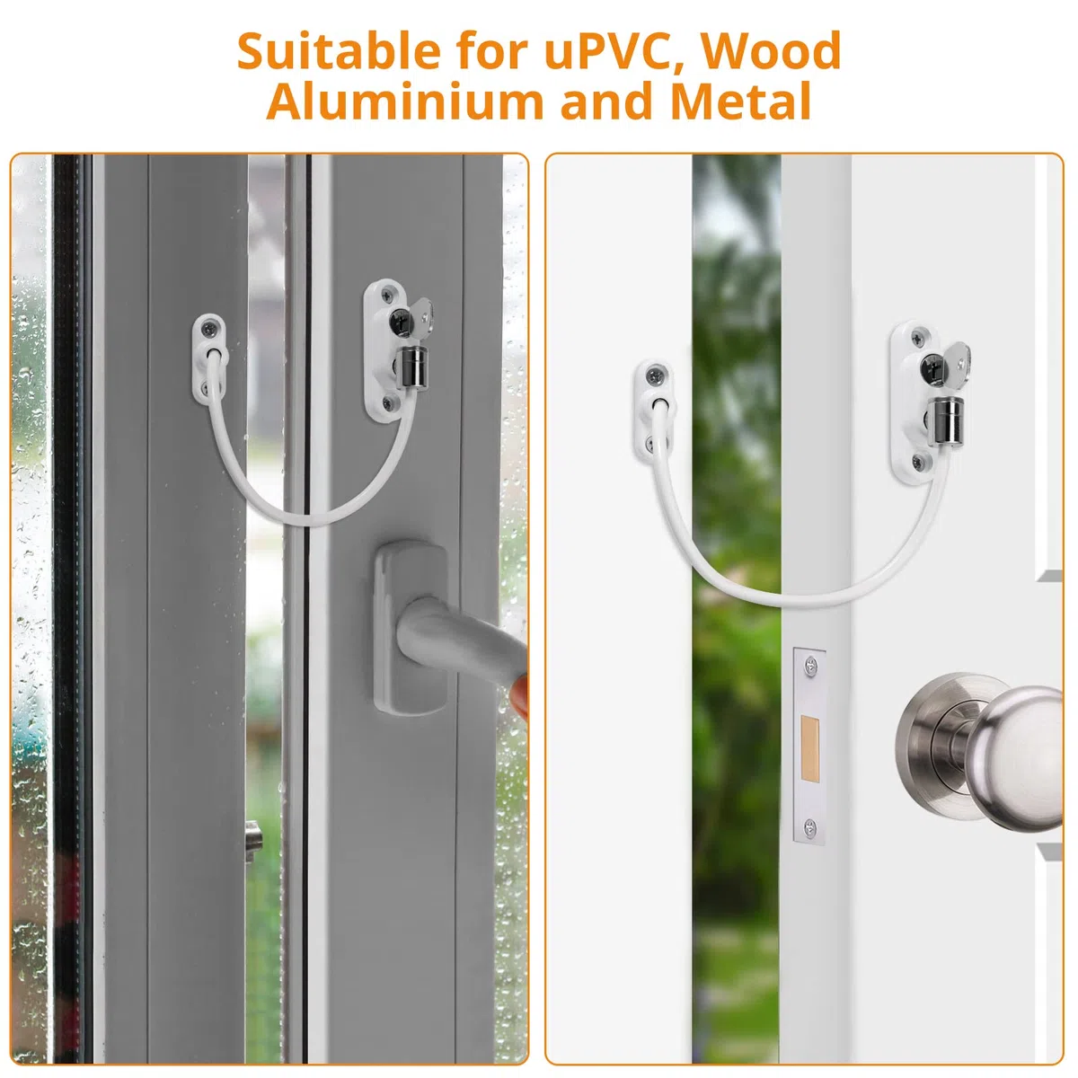 Neoteck 4PCS Cavo Limitatore di Apertura Porta e Finestra UPVC con Blocco Serratura di Sicurezza per Bambini Sicurezza di Finestra Include con Chiavi e Viti