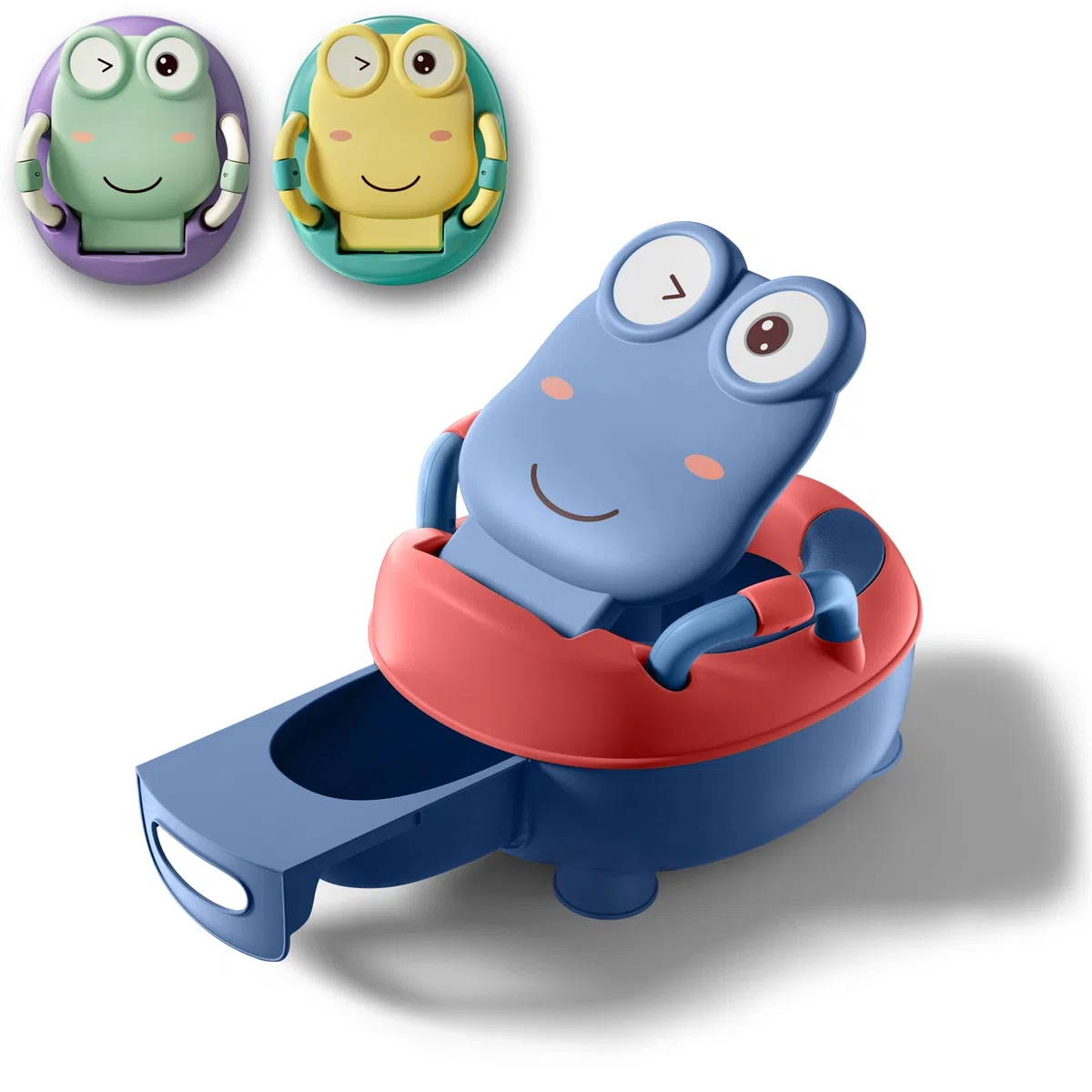 Froadp Vasino per bambini con cuscino in poliuretano, a forma di rana, portatile, in materiale PP, con contenitore rimovibile, per bambini da 1 a 6 anni (altezza 48,5 cm, blu)