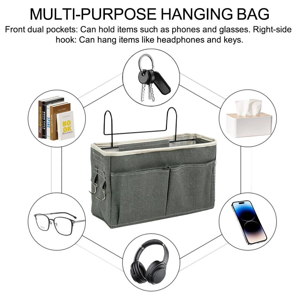 3 Pezzi Tasche Portaoggetti da Letto con Gancio Porta Oggetti da Appendere al Letto Portaoggetti da Letto Appendibile Borsa Appendere Letto per Dormitori Scolastici, Biblioteche