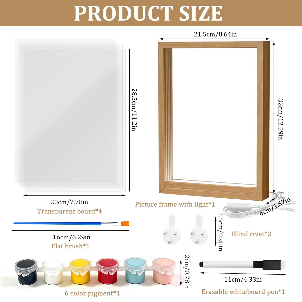 Kit Impronta Mano Famiglia con Lucietta LED, Spazio per 4 Persone, Kit Impronta Mano e Piede Bebè, Impronta Neonato, Cornice in Legno da Creare per Regalo