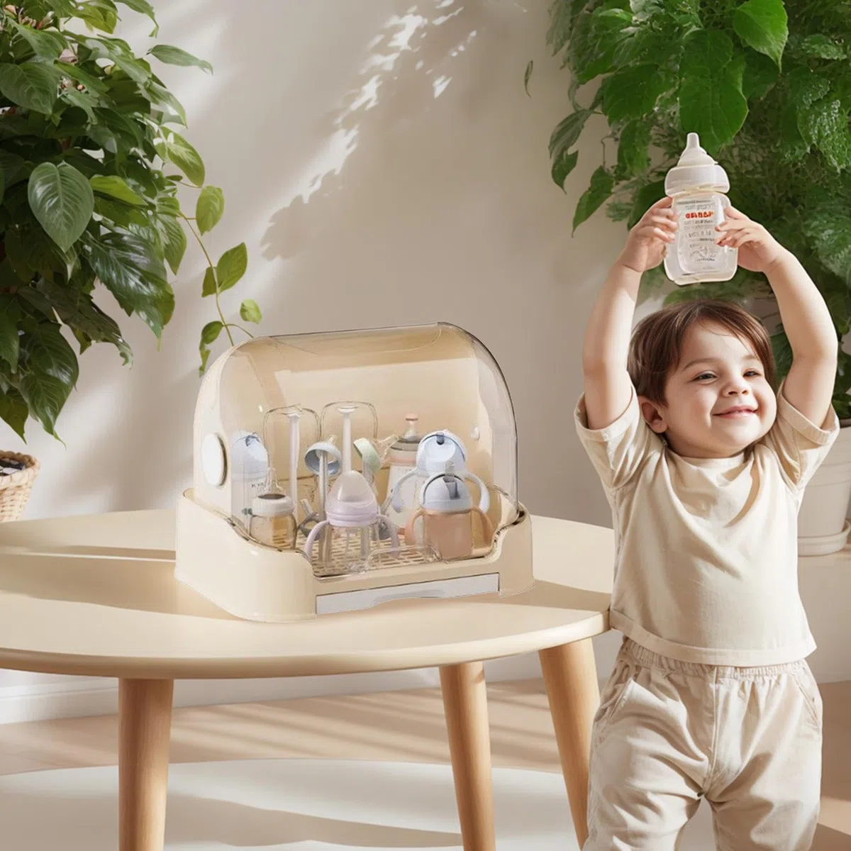 Organizzatore per Biberon,Organizzatore Asciugabiberon con Coperchio Rimovibile - Contenitore Rimovibile per Ciucci e Stoviglie da Appendere a Mobile o Piano Cucina