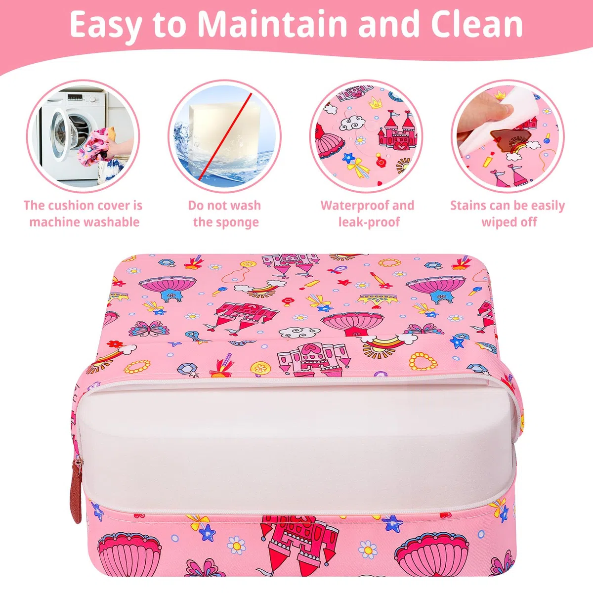 Rialzo Sedia Bambini Da Tavolo Riduttore Portatile Alzasedia Per Bambini Alzatina Sedia Cuscino con 2 Cinture Di Sicurezza(Principessa Rosa)