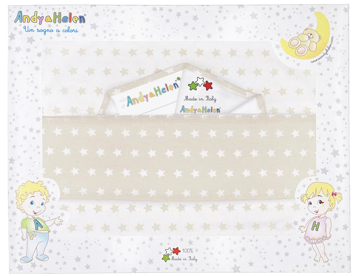 Andy & Helen Set 3 Pezzi Maxi Culla. Sopra + sotto con elastici per culle fianco letto + Federa tutto in Fantasia Stelle, PANNA
