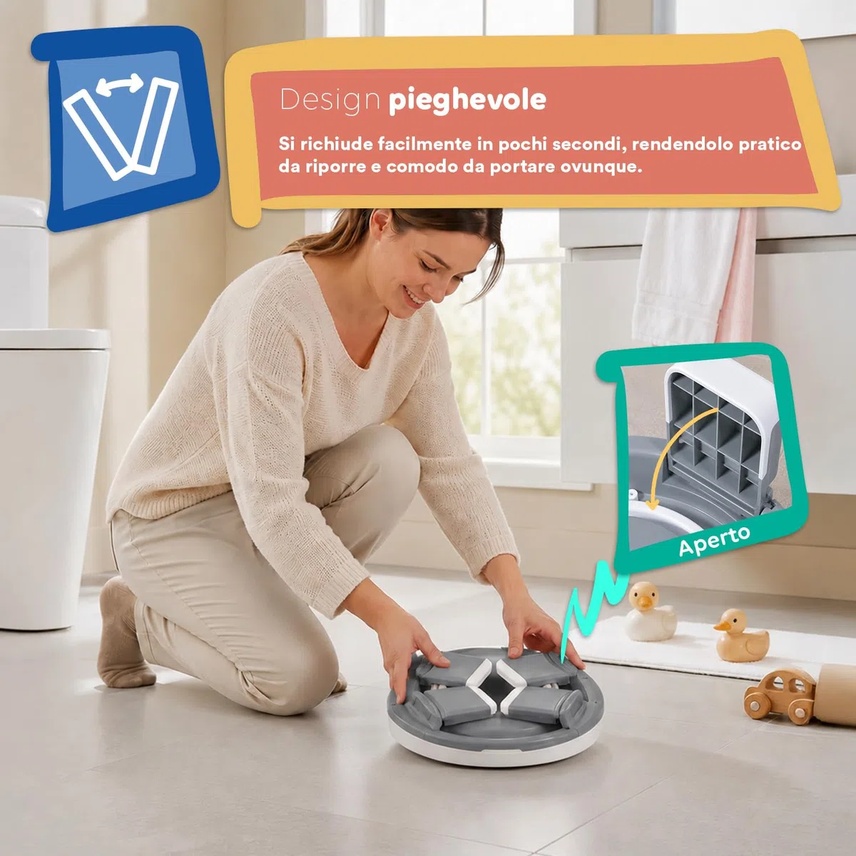 Avilia - Vasino Pieghevole Portatile per Bambini 1-3 Anni con 20 Sacchetti – Vasino da Viaggio in PP+TPR – Gabinetto Portatile Compatto L26,2xP28,5xA15 cm – Seduta Comoda e Igienica (Grigio)