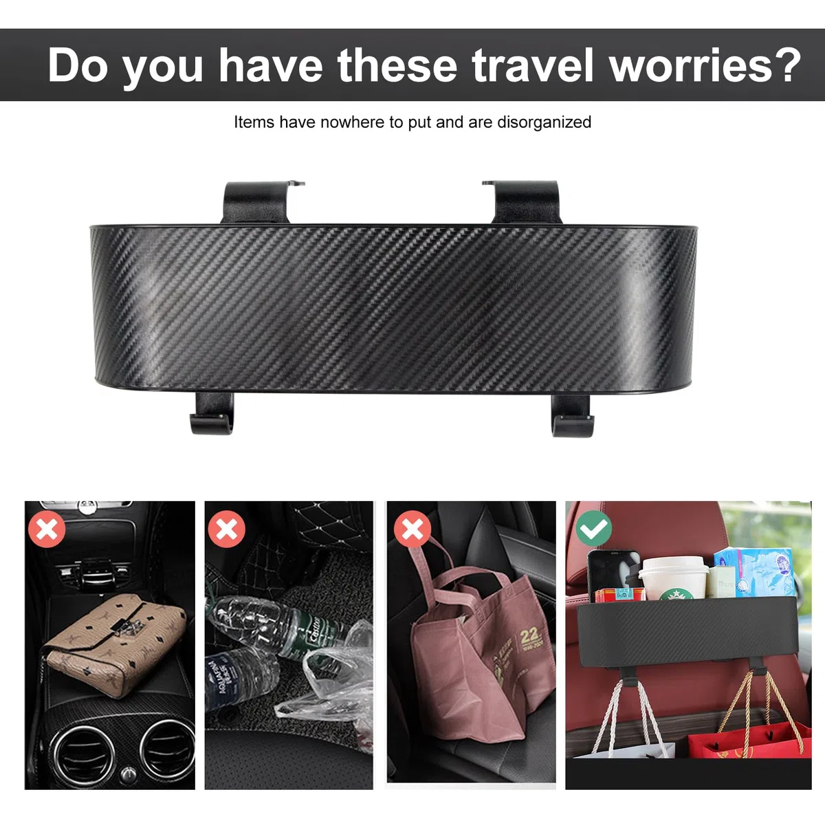Organizzatore Sedili Posteriori Auto, Multifunzionale Organizer per Bambini e Adulti con Portabicchieri e Gancio per Poggiatesta, Accessori da Viaggio Autoveicoli (Nero)