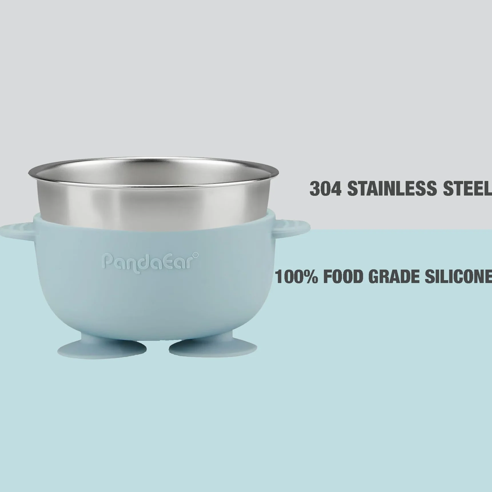 PandaEar Set da 8 Pezzi per l’Alimentazione del Bambino | Piatti e Ciotole con Ventosa in Acciaio Inox con Cucchiaio e Forchetta in Silicone | Set Svezzamento per Bambini e Neonati (Rosa e Blu)