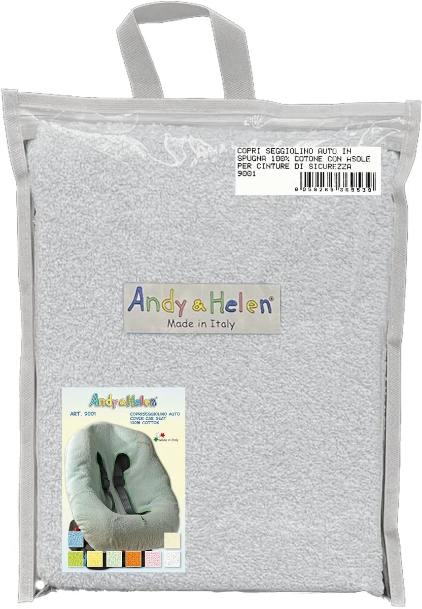 Andy & Helen 9001 Copri Seggiolone Auto Spugna di Cotone 100% Copriseduta Universale, Antiallergico per Bambino e Neonato - Made in Italy (Grigio)