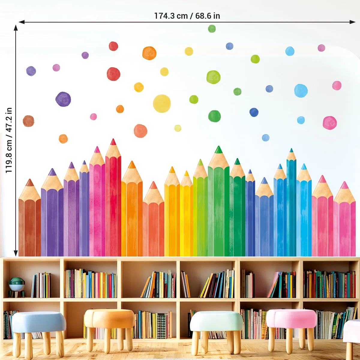DECOWALL Adesivo murale extra large - Matite colorate arcobaleno giganti - Per cameretta dei bambini, asilo nido, aula e sala giochi (SG4-2522)