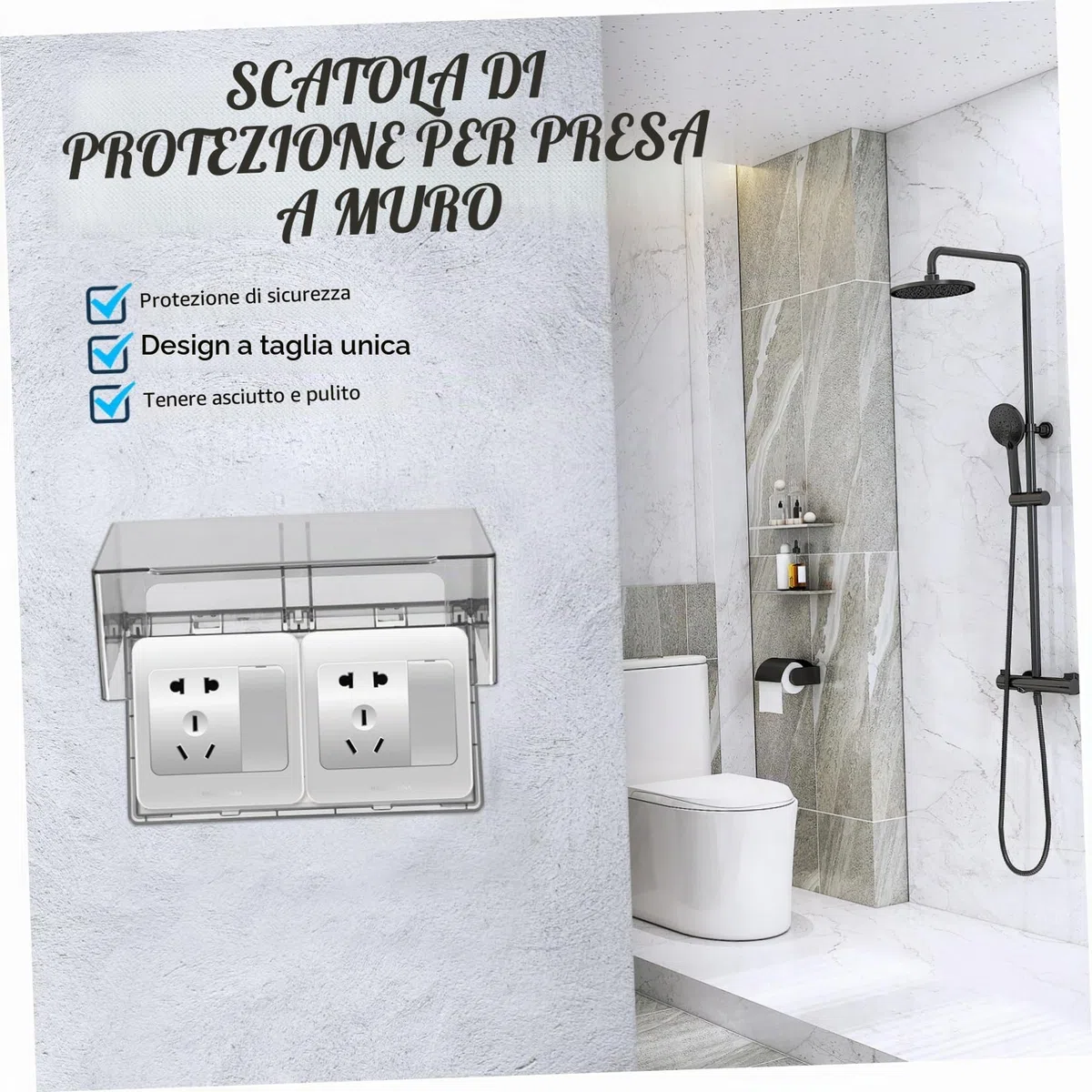 Cabilock Copertura Impermeabile Doppia Per Prese Esterne 2 Posti 4.76X4.76X7.94 Pollici Con Cerniera Protezione Sicurezza Per Bagno Ambienti Umidi