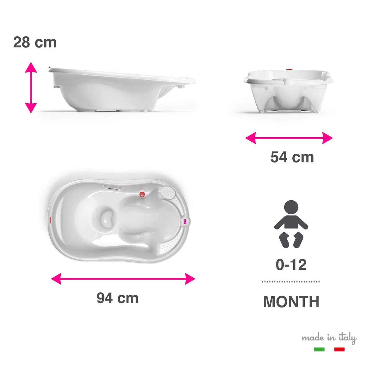 OKBABY Onda Evolution - Vaschetta dal Design Ergonomico con Seduta Antiscivolo per il Bagnetto del Neonato 0-12 Mesi - Verde