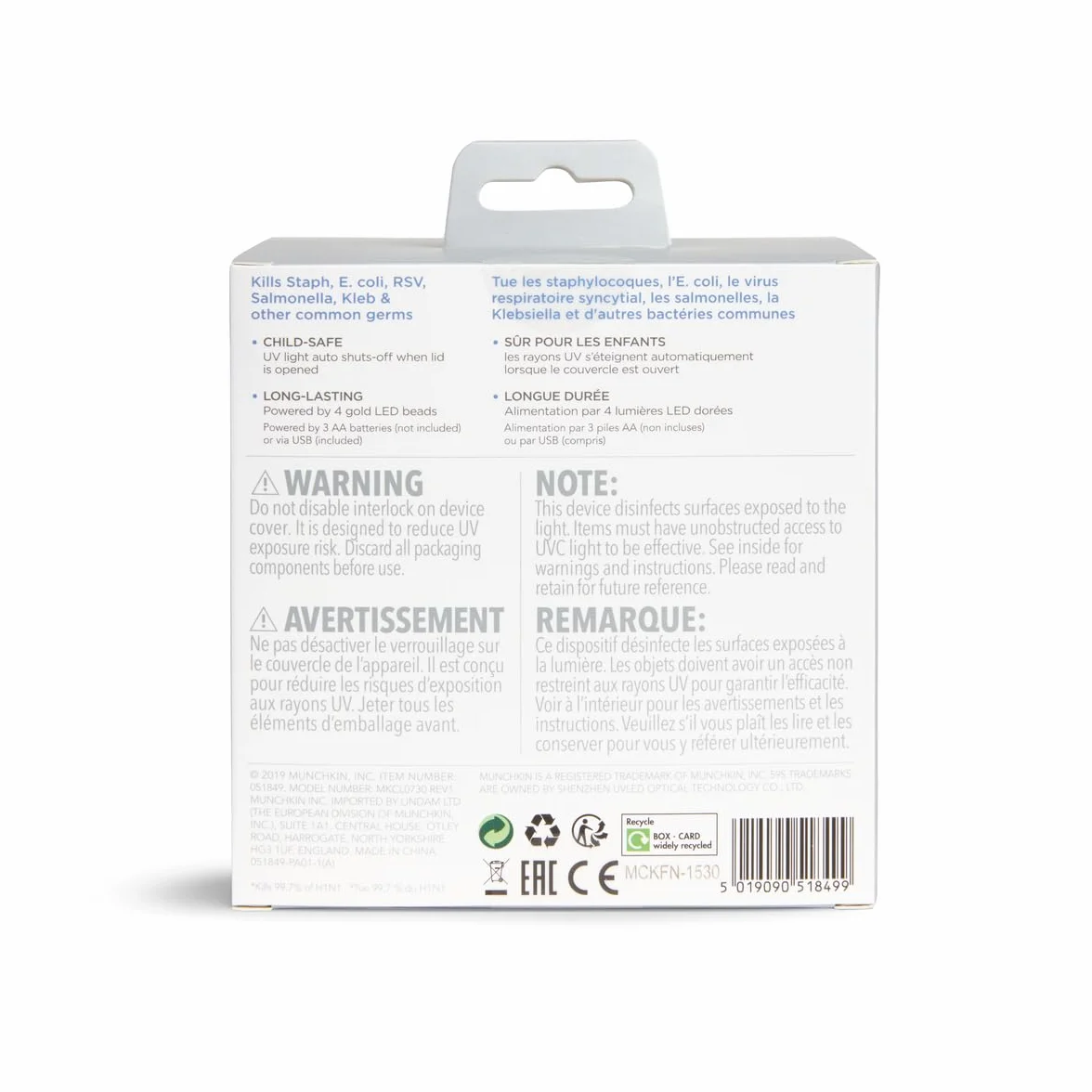 Munchkin Portable Soother & Dummy UV Steriliser | Kills 99% of Germs in 59 seconds | Baby Essentials | White
