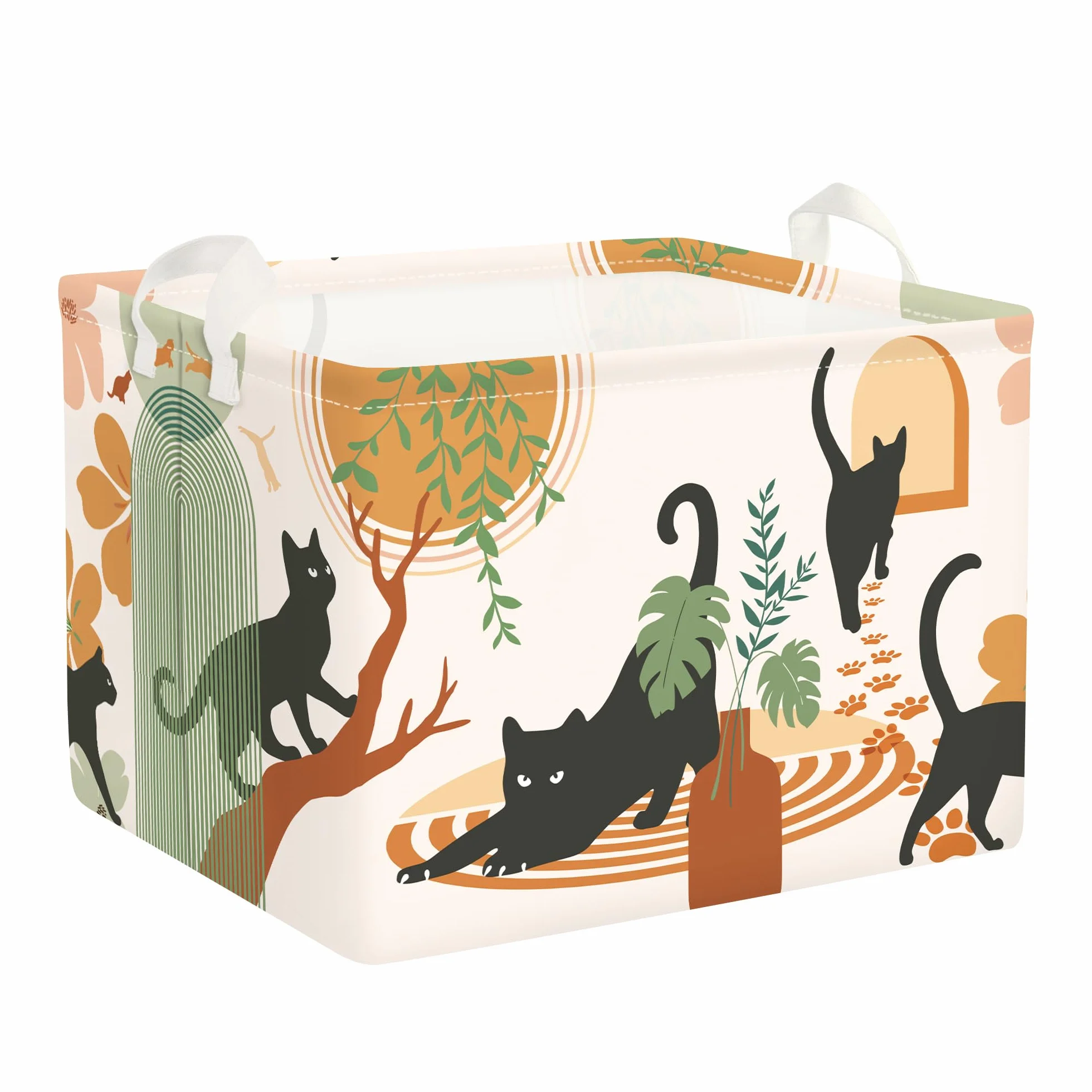 Clastyle Ceste Biancheria Bambini Gatto Boho Cestino Giocattoli Vestiti Impermeabile per Uomo Donna Cestino Portaoggetti per Bagno Cameretta Bucato, Marrone, 40x30x30 cm