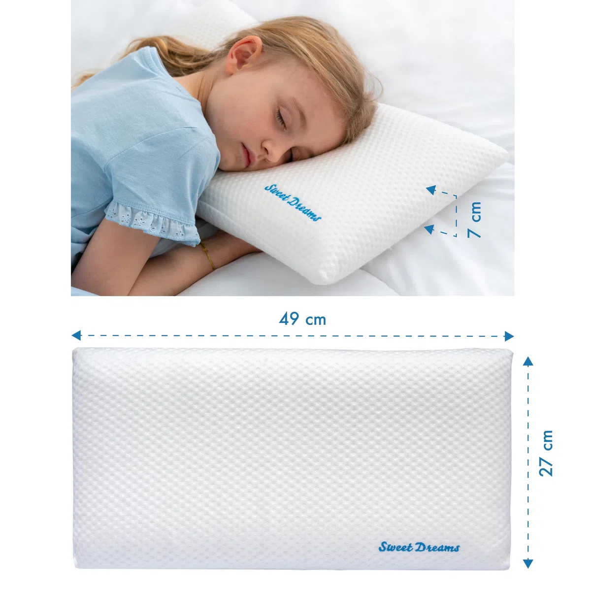 Cuscino per Bambini in Memory Foam per Letto e Culla con Doppia Federa Ergonomica Traspirante e Ipoallergenica per Neonati e Bambini da 2 a 8 anni con Fodera Stretch e Borsa da Viaggio