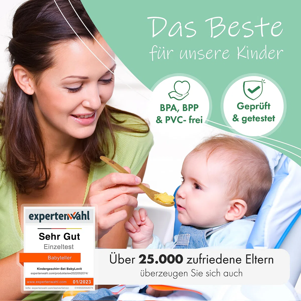 Piatto per bambini in bambù, testato TÜV, con ventosa e posate per imparare a mangiare, accessorio per alimenti BLW, cucchiaio per bambini in melamina e senza BPA, piatto per bambini con