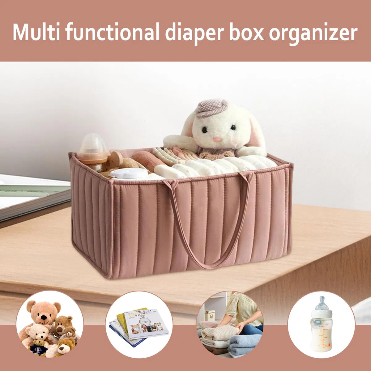 Organizer Fasciatoio per Neonati, Organizzatore Portatile per Pannolini Cesto di Stoccaggio, con Scomparti Rimovibili, Cestino Portaoggetti per Neonati, Pieghevole Nursery Storage Borsa Basket