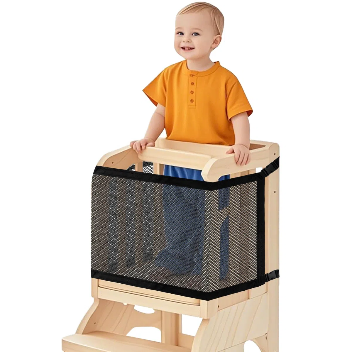 Lyreh Rete Sicurezza Per Torre Bambini, Doppio Strato Rete Sicurezza Torre Apprendimento & Scalino Cucina Aiutante Maglia Fitta Protezione 4 Lati per Gioco dei Bambini e Conservazione Giocattoli