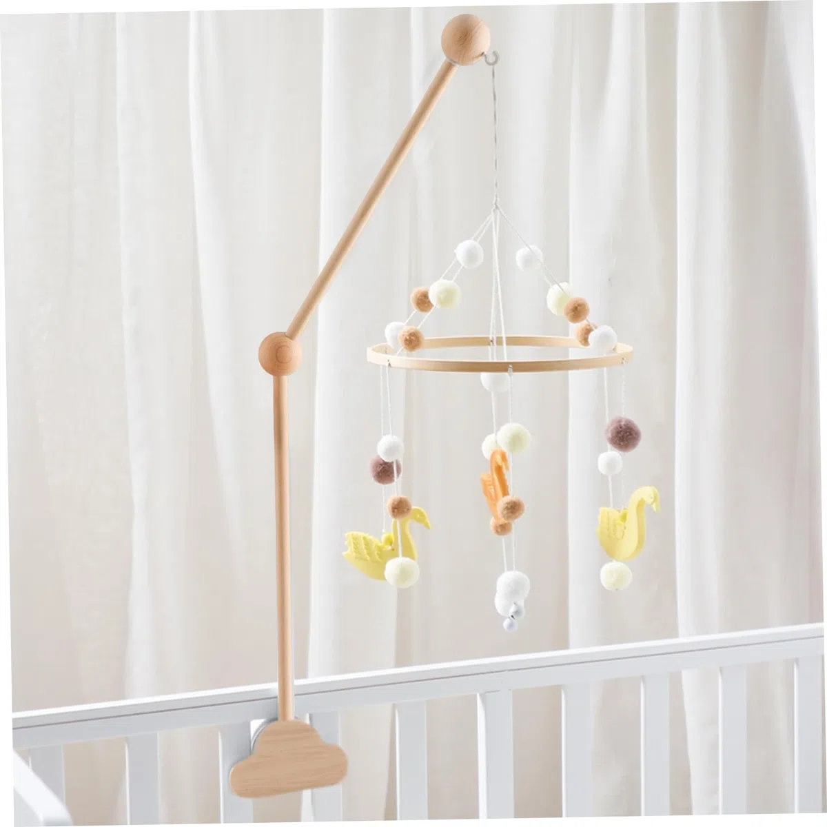 Braccio mobile per lettino da 27, 17 pollici Design a nuvola in legno Staccabile Gancio mobile per bambino regolabile in altezza Braccio per culla carino per letto Campana Campanelli eolici Gancio p