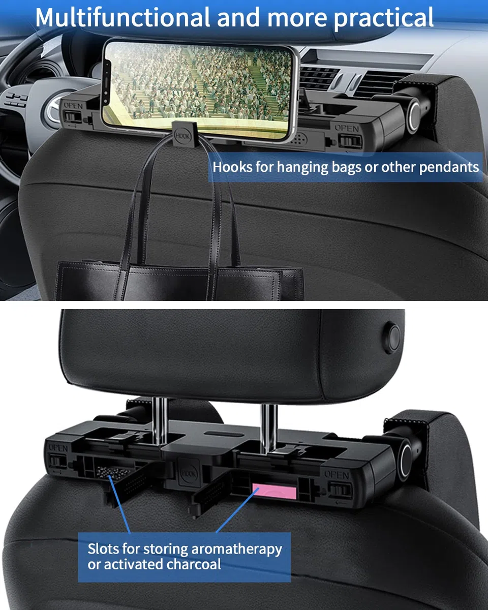 Poggiatesta Auto, Poggiatesta Auto Bambini, Poggiatesta Ergonomico Per Auto, Poggiatesta Per Sedile Auto Regolabile Con Porta Cellulare E Scatola Per Aromaterapia Per Adulti, Bambini, Gestante.