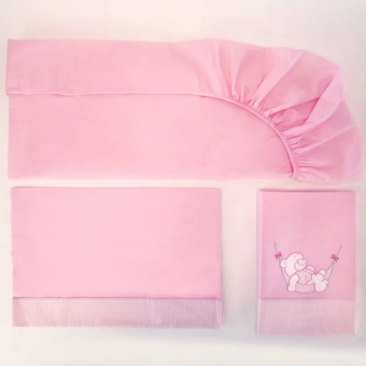 PEKITAS Bebe Set Di Lenzuola Sottili 3 Pezzi Per Culla 60X120cm 100% Cotone Made In Portugal (Orsetto Rosa Series)