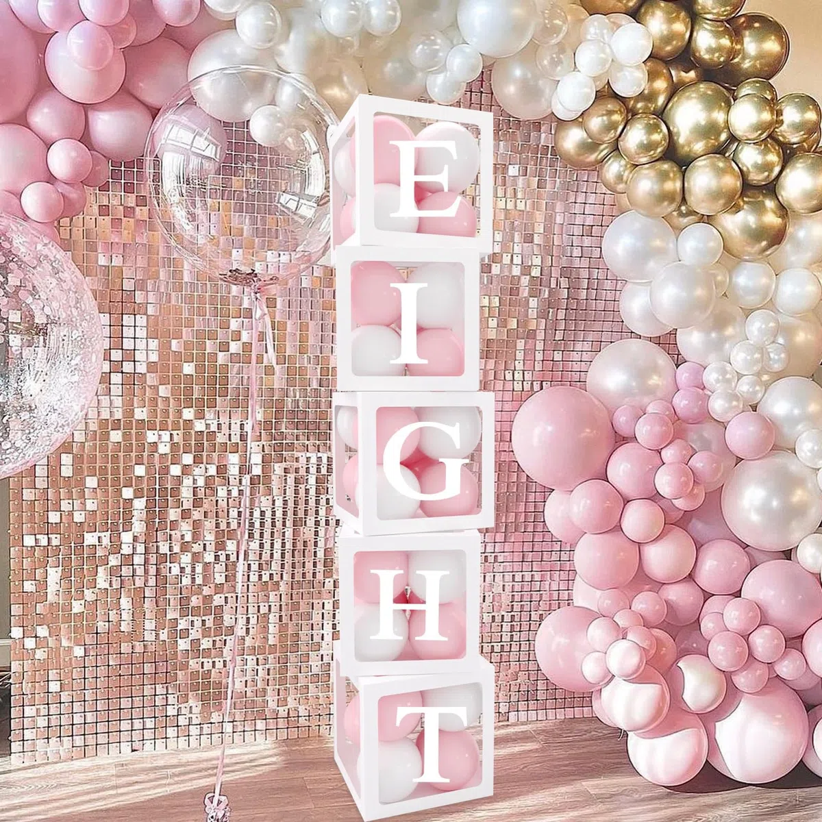 Scatola Baby Shower, 5 Pezzi Scatole Decorative Baby, 25cm Cubi Trasparente Baby con 54 Lettere per Baby Shower Decorazioni, DIY Nome, Compleanno, Battesimo Bimbo Bimba, Gender Reveal Party