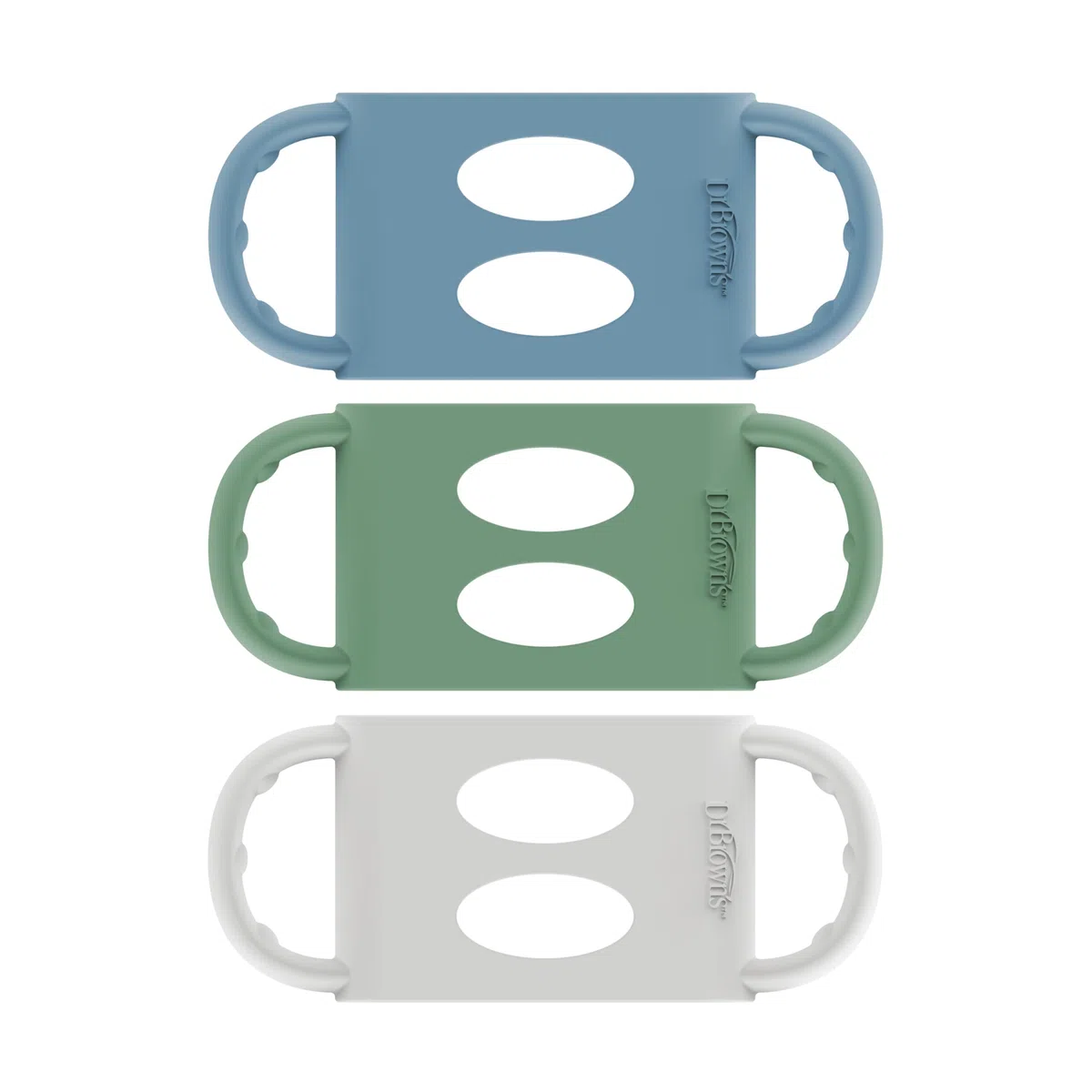 Dr. Brown's Milestones - Maniglie per biberon in 100% silicone, collo largo, manici rimovibili per tazza di transizione facili da impugnare, colore azzurro, verde, grigio, 4 m+, confezione da 3