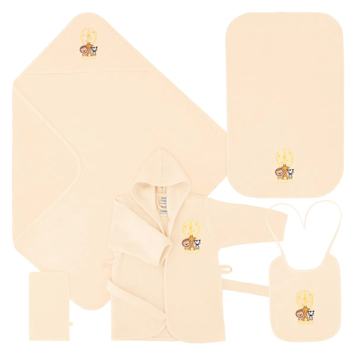 Celodoro Set regalo per bambini, 5 pezzi, confezione regalo con accappatoio, asciugamano con cappuccio, guanto da bagno, bavaglini, per bambini da 0 a 12 mesi
