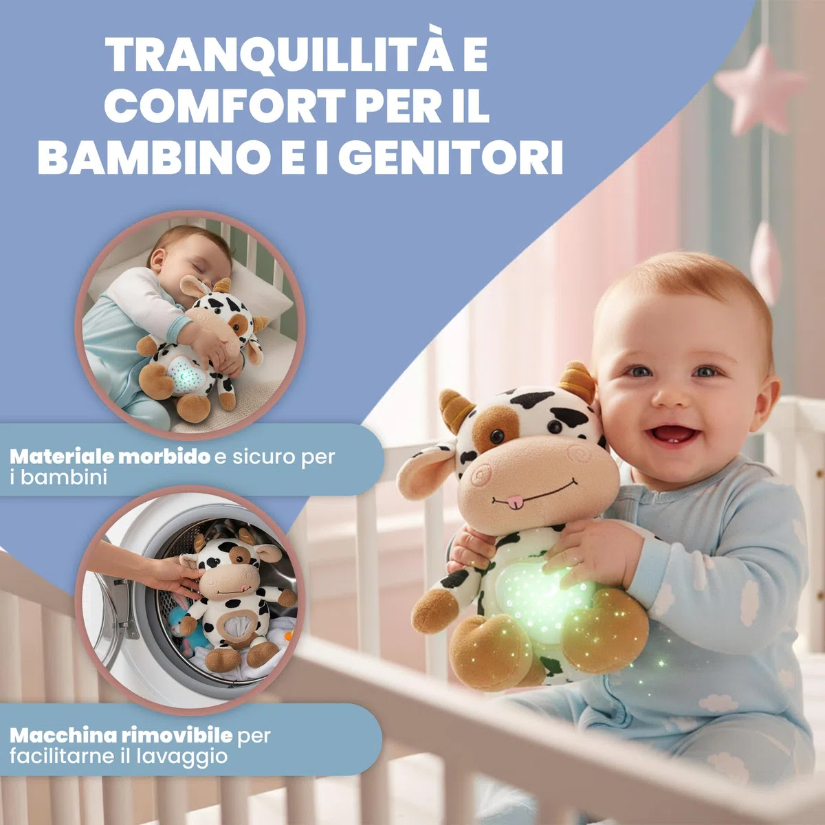 Peluche Neonato Rumori Bianchi – 15 Suoni Rilassanti e Ninna Nanna Per Bambini con Timer e Rilevamento Pianto – Carillon Neonati – Rumori Bianchi Per neonato e Regalo Nascita