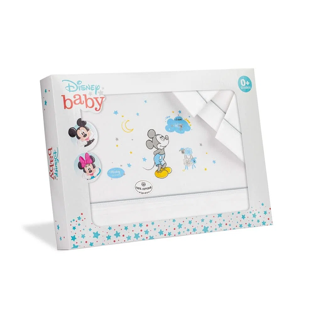 Interbaby Disney - Set di biancheria da letto per bambini, 60 x 120 cm, motivo: Topolino, bianco e grigio, 100% cotone