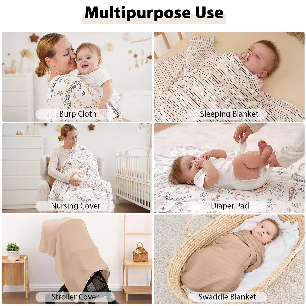 Yoofoss Copertina Neonato in Mussola 4 Pack Coperte Mussola per Neonato Odori Resistenti Anti Batteri 120x120 cm Cotone Fibra Bambù Asciugamani Bambini Copertine Morbide