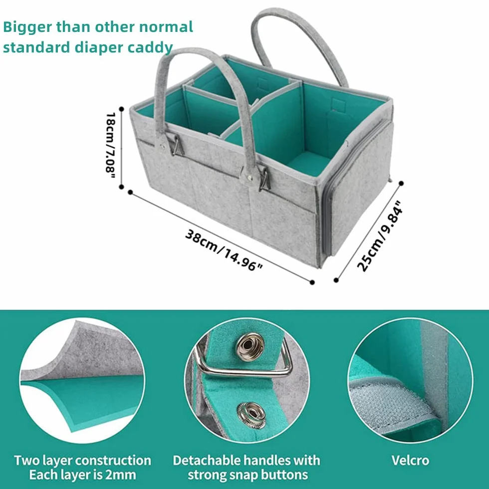 Cestino Portaoggetti per Neonati, Borsa in Feltro Baby Diaper Caddy Porta Pannolino Organizzatore con Scomparti, Portatile Fasciatoio Nursery Cestini Sacchetto per Salviette Doccia Neonato