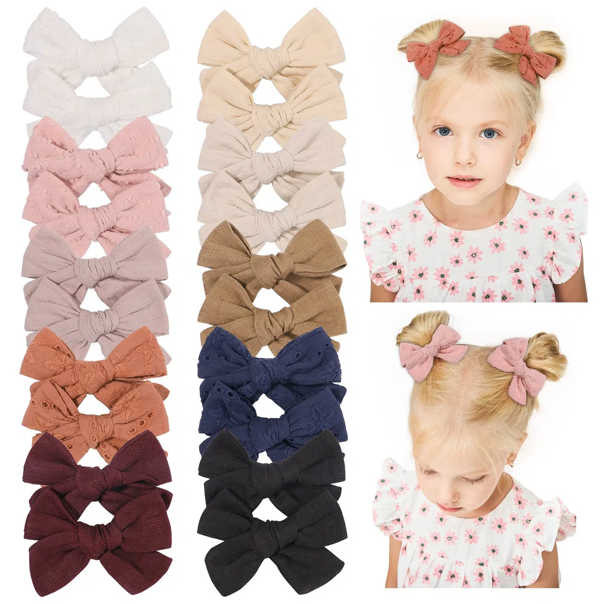 Jollybows 20 Pezzi Fiocchi Capelli Bambina da 8,9 cm, Mollette Capelli Bambina Completamente Foderato Alligatore Clip Accessori per Capelli per Bambini Bambine