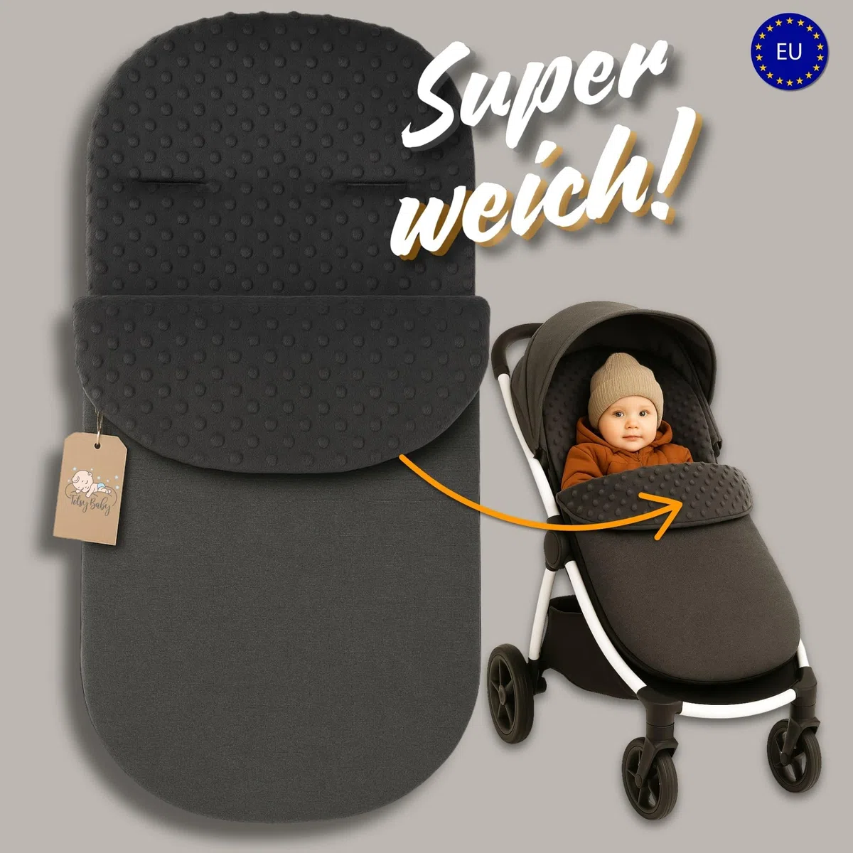 Sacco passeggino invernale nanna 90x45 cm - coprigambe universale neonato termico per cybex yoyo e altri passeggini perfetto per ragazzi e ragazze Minky certificato Oeko-Tex Beige Con Stelle Bianche