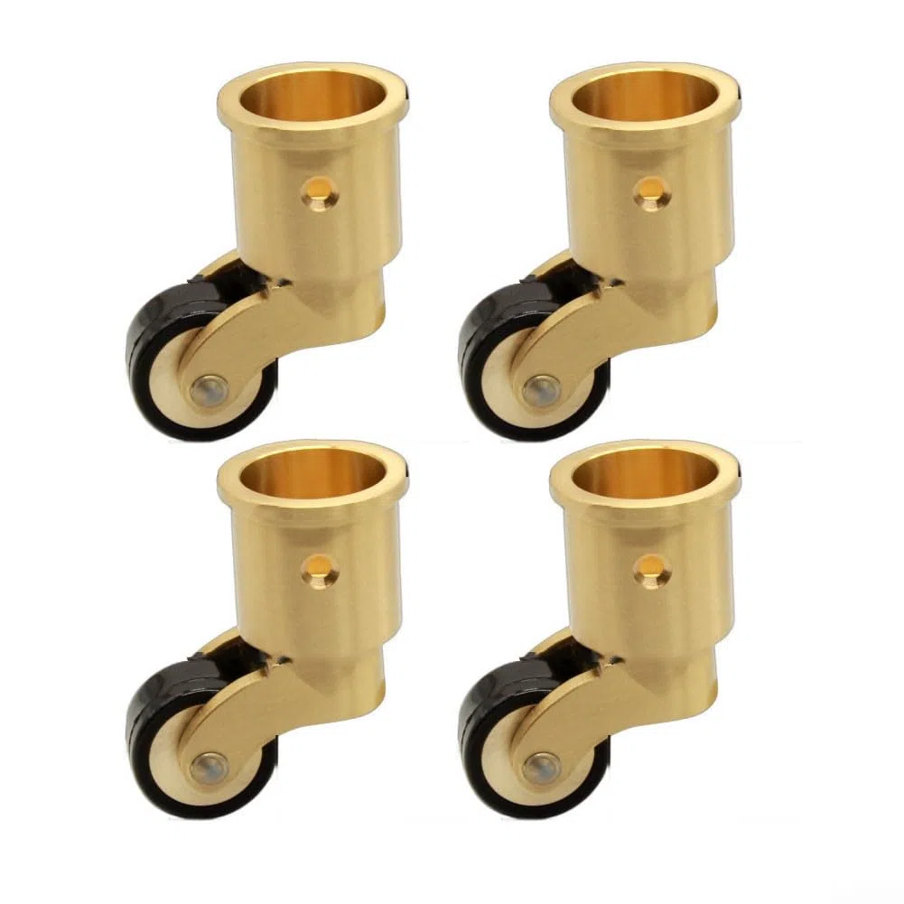 Confezione da 4 ruote silenziose in ottone, girevoli a 360 gradi, resistenti, con cuscinetti per divano, tavoli, sedie, finitura oro e nero, accessori per la casa