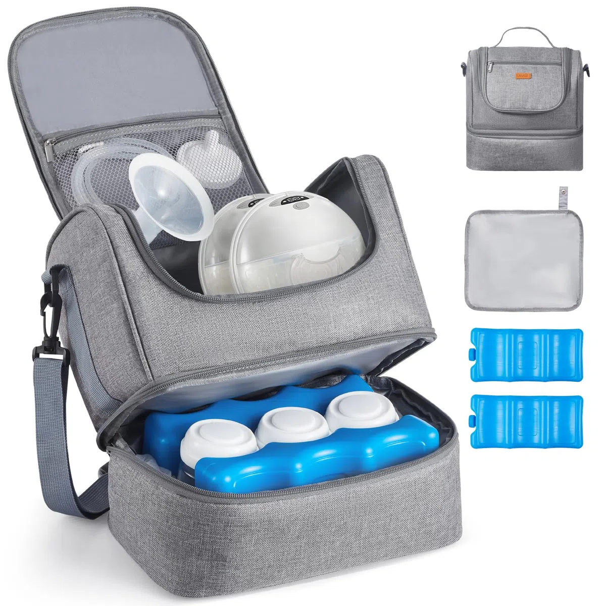 VEVOR Borsa per Tiralatte, Borsa per Biberon con Impacchi del Ghiaccio, Accessori per l'Estrazione e Conservazione del Latte Materno, per Biberon di Latte per Lavoro, Viaggio, Grigio